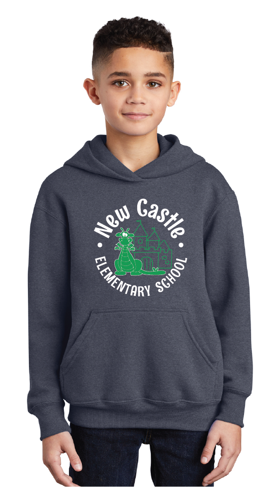 Core Fleece Pullover Hooded Sweatshirt (Youth & Adult) / Heather Navy / New Castle Elementary School