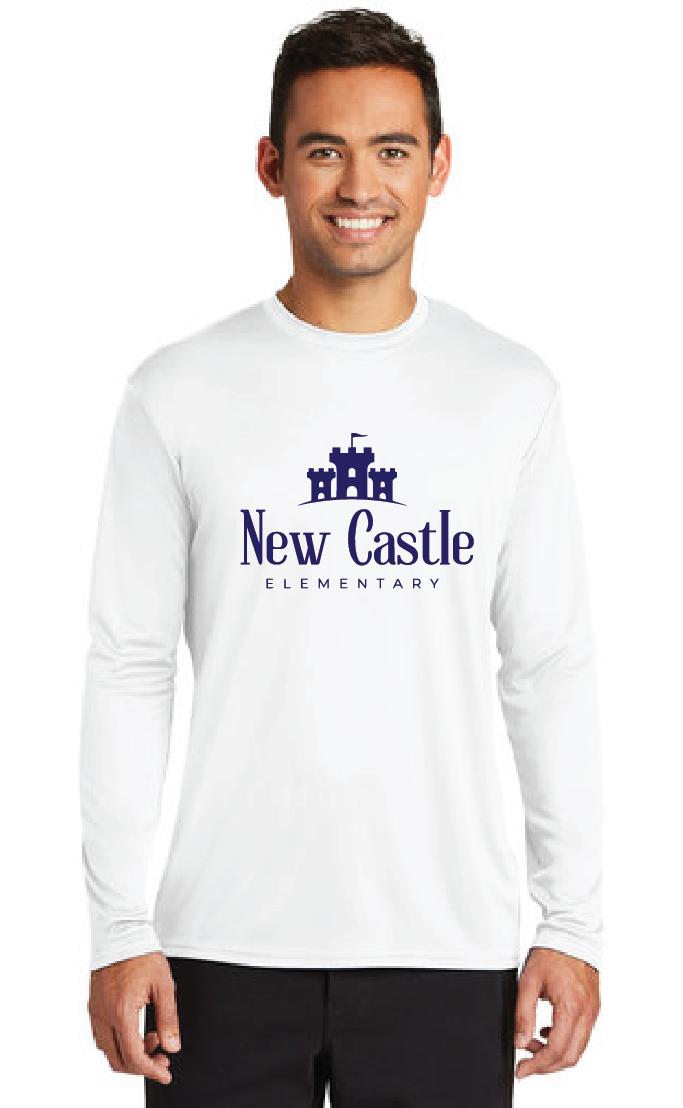 Long Sleeve Performance Tee / White / New Castle Elementary School Staff