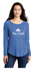 Ladies Long Sleeve Tri-Blend Wicking Scoop Neck Raglan Tee / Royal Heather / New Castle Elementary School Staff