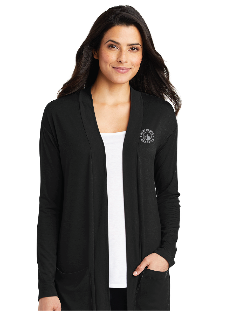 Ladies Concept Long Pocket Cardigan / Black / New Castle Elementary School Staff