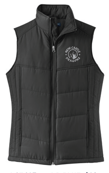 Ladies Puffy Vest / Black / New Castle Elementary School Staff