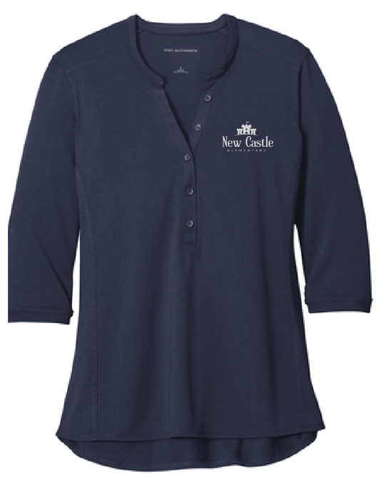 Ladies UV Choice Pique Henley / Navy / New Castle Elementary School Staff