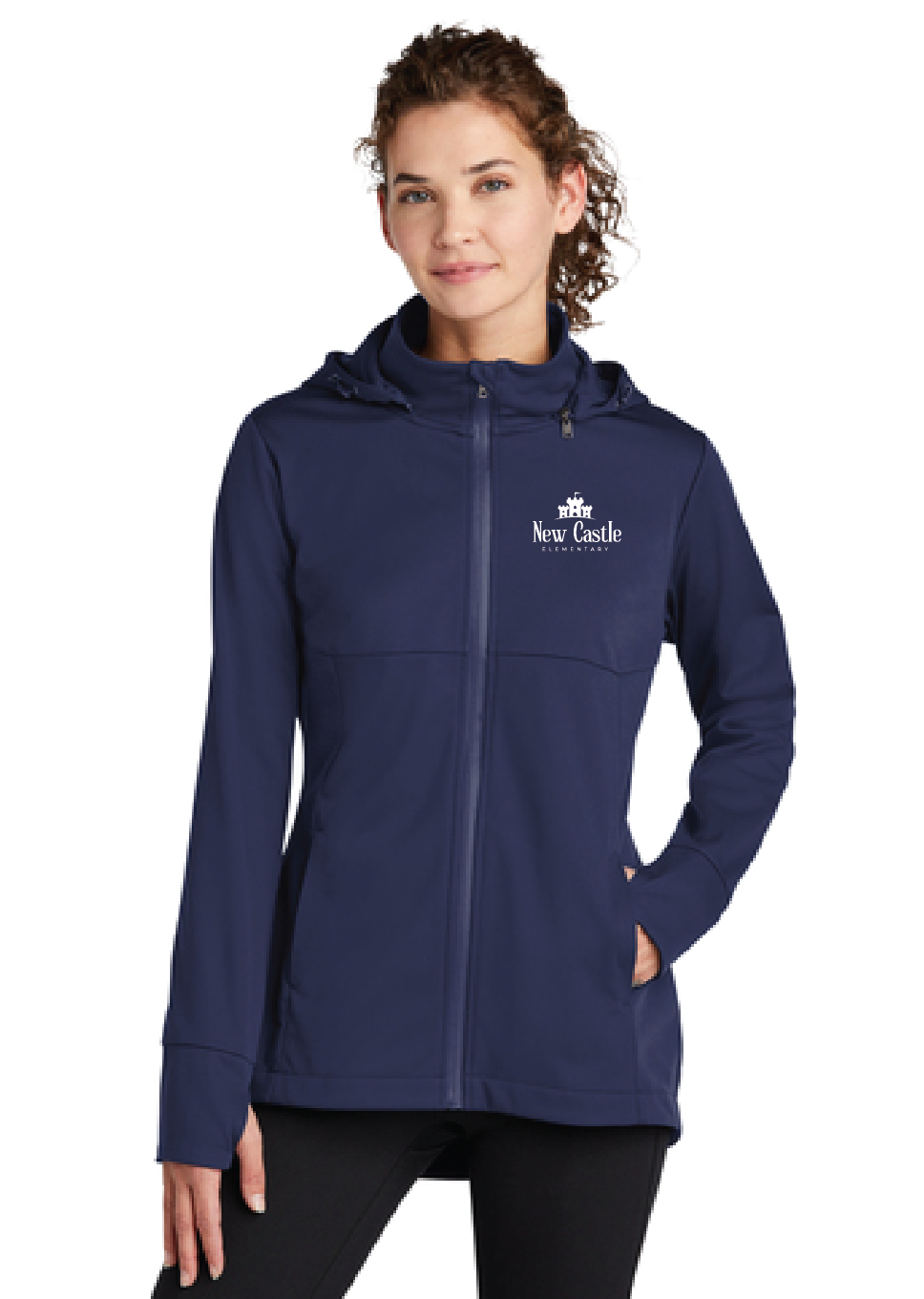 Ladies Hooded Soft Shell Jacket / Navy / New Castle Elementary School Staff