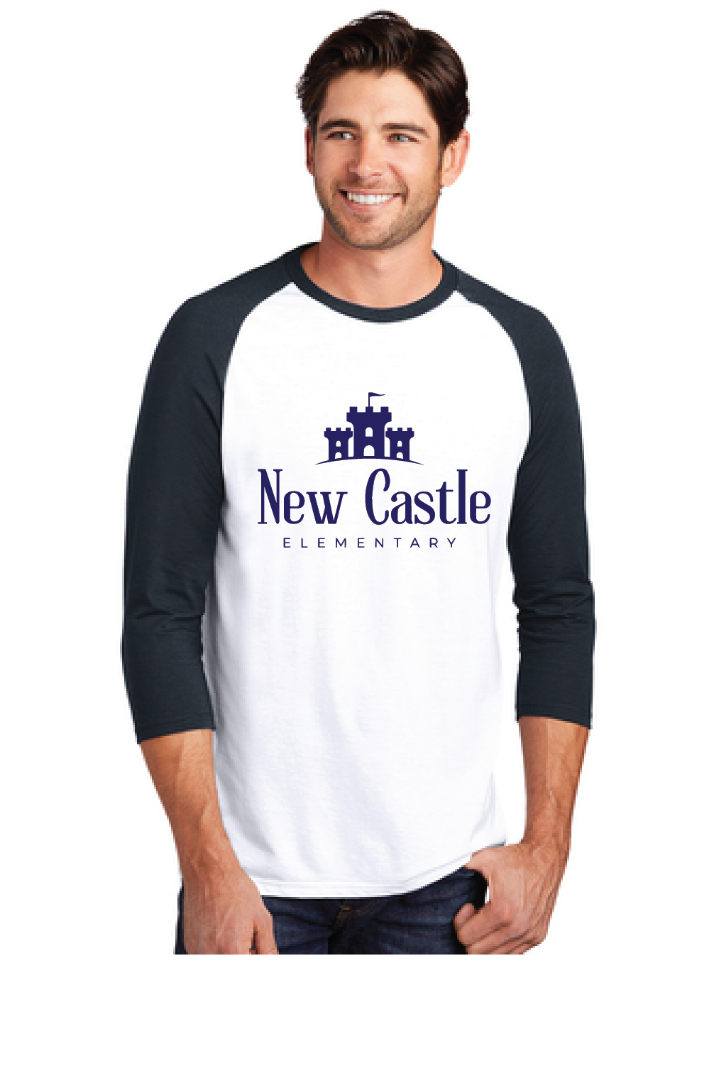 Perfect Tri 3/4-Sleeve Raglan / White Navy / New Castle Elementary School Staff