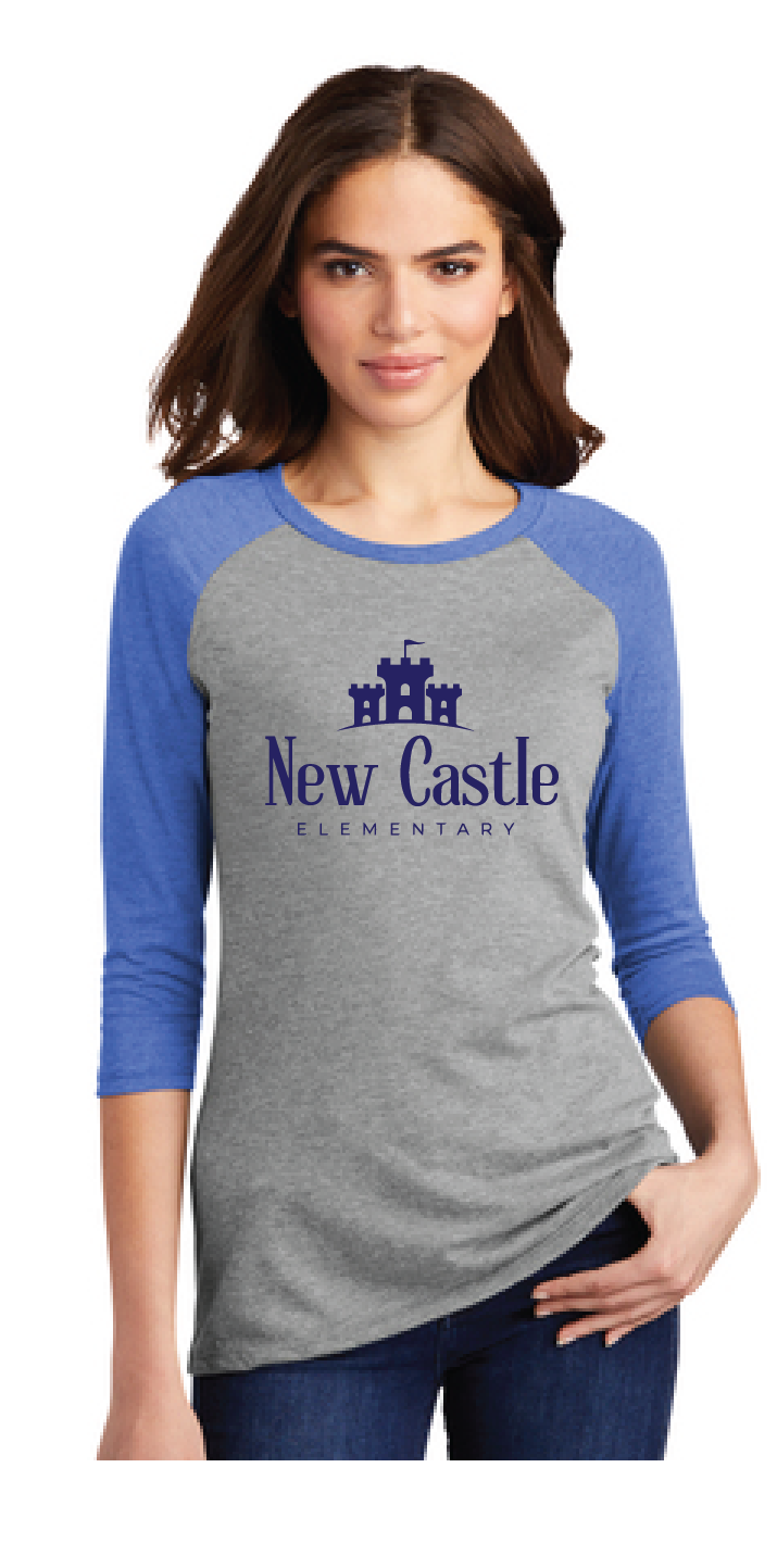 Women’s Perfect Tri 3/4-Sleeve Raglan / Royal Frost / New Castle Elementary School Staff