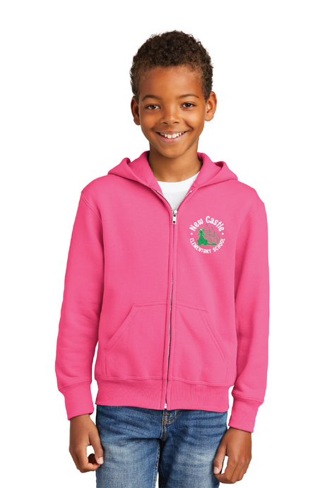 Fleece Full-Zip Hooded Sweatshirt (Youth & Adult) / Pink / New Castle Elementary School