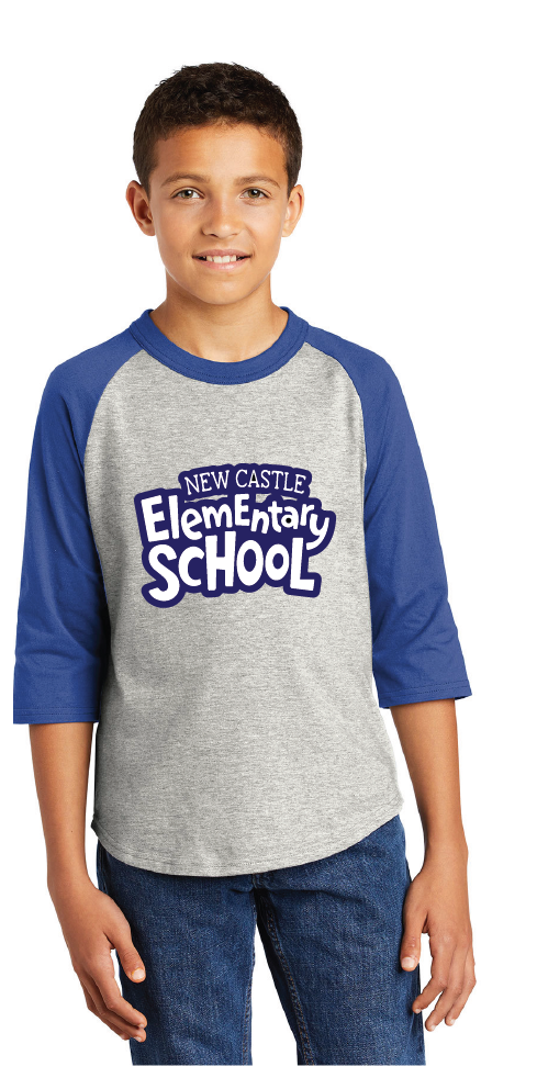 Youth Colorblock Raglan Jersey / Heather Grey & Royal  / New Castle Elementary School