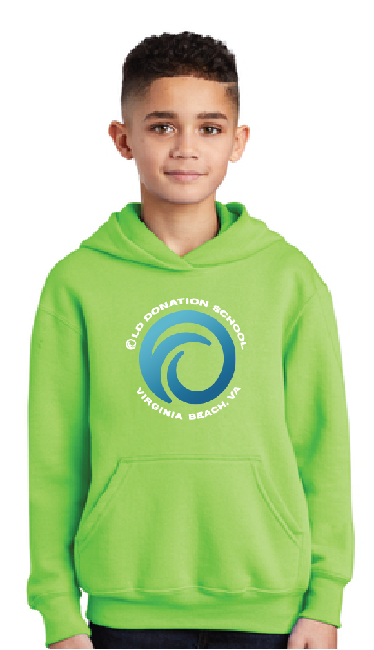 Fleece Pullover Hooded Sweatshirt (Youth & Adult) / Neon Green / Old Donation School