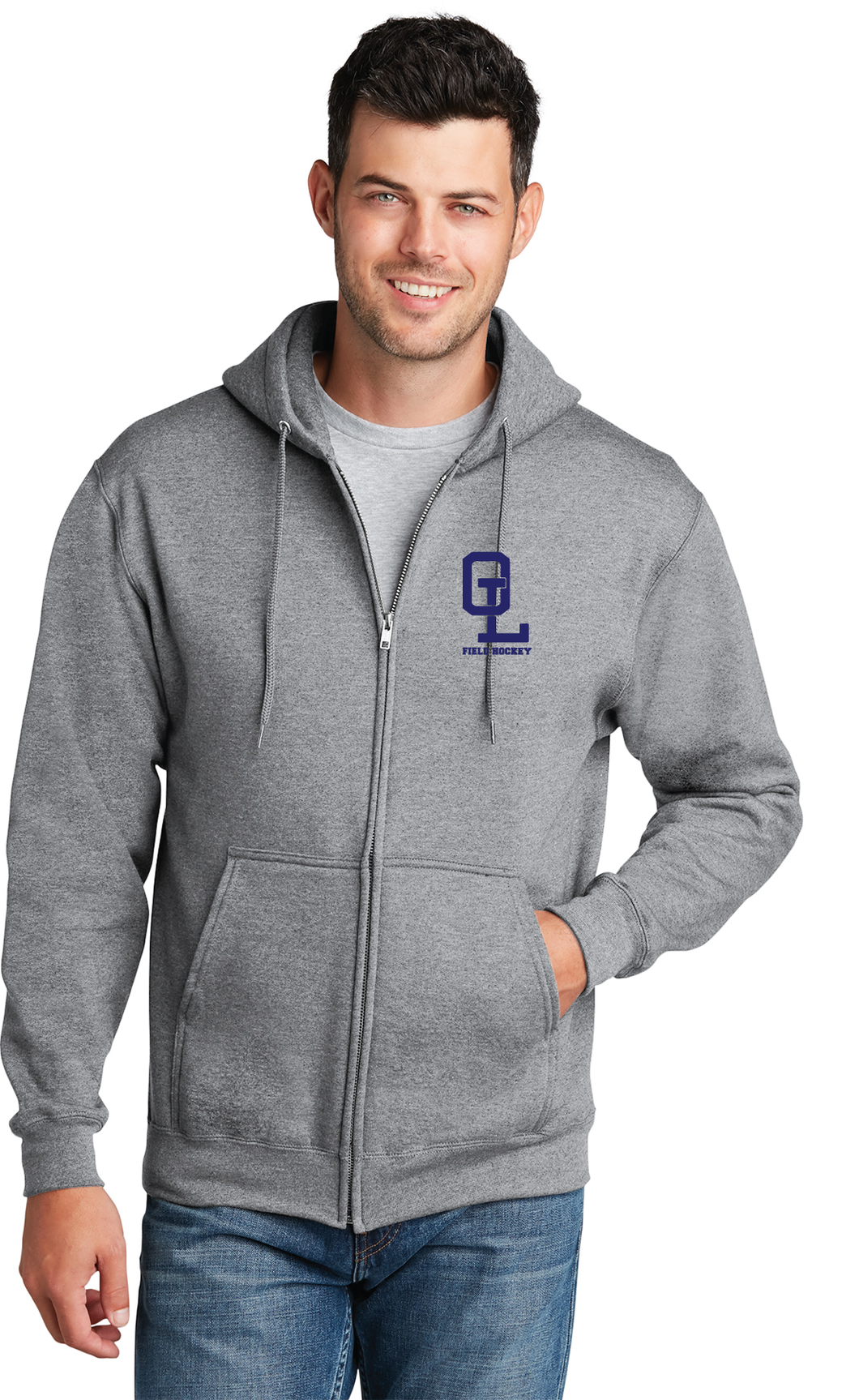 Fleece Full-Zip Hooded Sweatshirt / Athletic Heather / Ocean Lakes Field Hockey