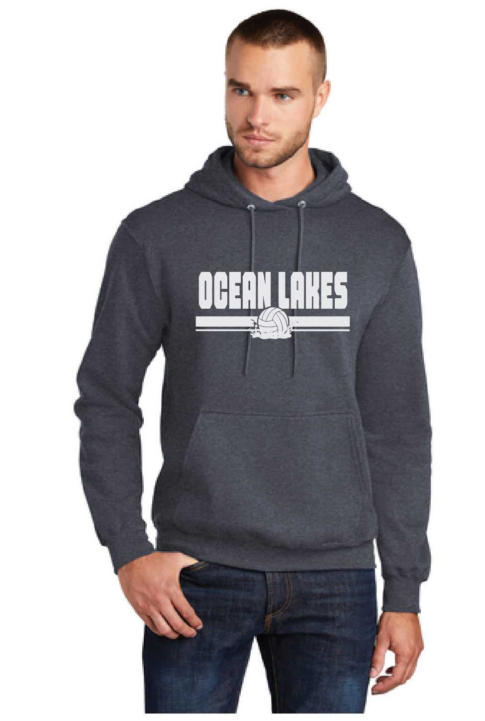 Core Fleece Pullover Hooded Sweatshirt / Heather Navy / Ocean Lakes High School Water Polo