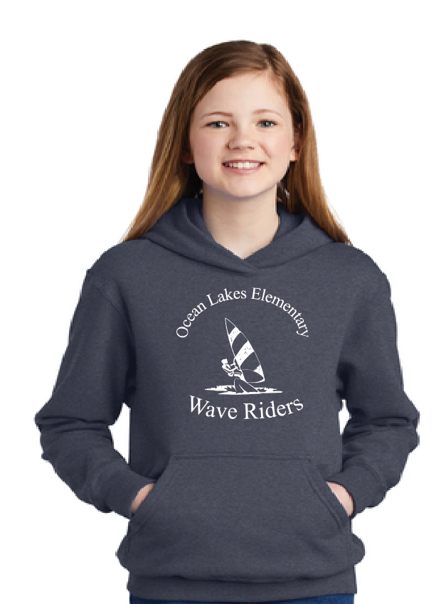 Core Fleece Pullover Hooded Sweatshirt (Youth & Adult) / Heather Navy / Ocean Lakes Elementary School