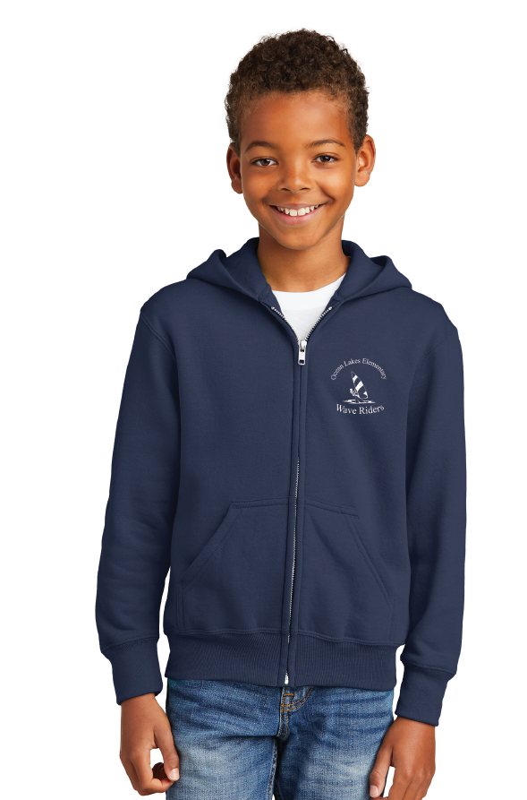 Fleece Full-Zip Hooded Sweatshirt (Youth & Adult) / Navy / Ocean Lakes Elementary School