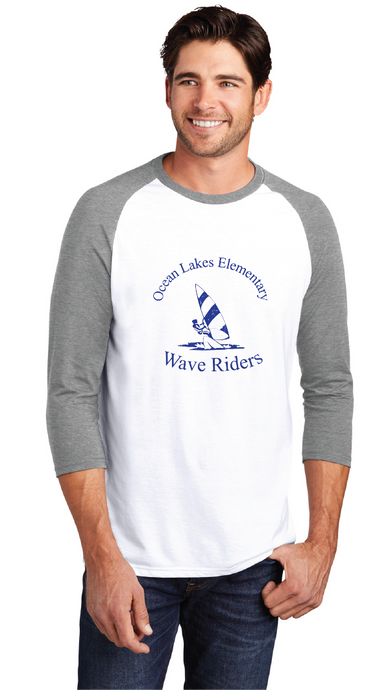 Perfect Tri 3/4-Sleeve Raglan / White/Grey / Ocean Lakes Elementary School