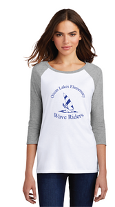 Women’s Perfect Tri 3/4-Sleeve Raglan / White/Grey / Ocean Lakes Elementary School