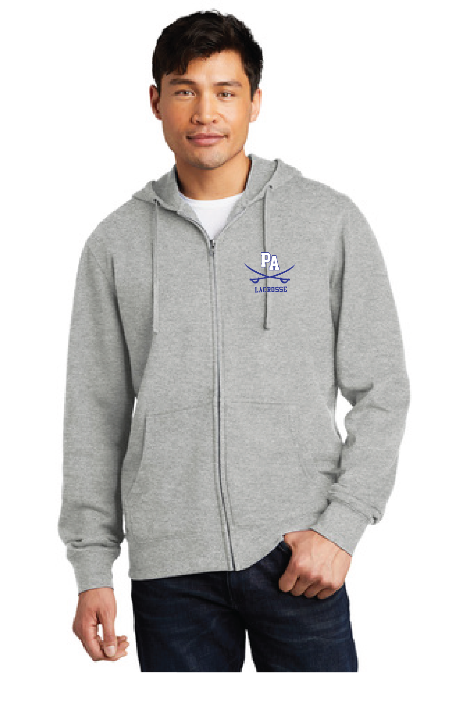 Fleece Full Zip Pullover Hooded Sweatshirt / Heathered Grey / Princess Anne High School Lacrosse