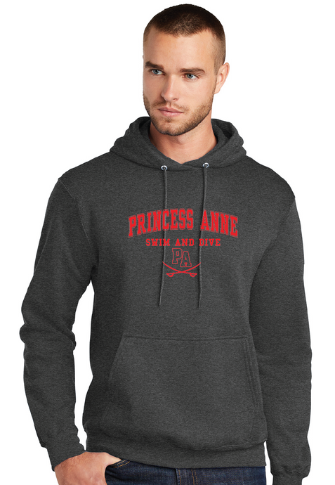 Core Fleece Pullover Hooded Sweatshirt / Dark Heather Grey / Princess Anne High School Swim and Dive