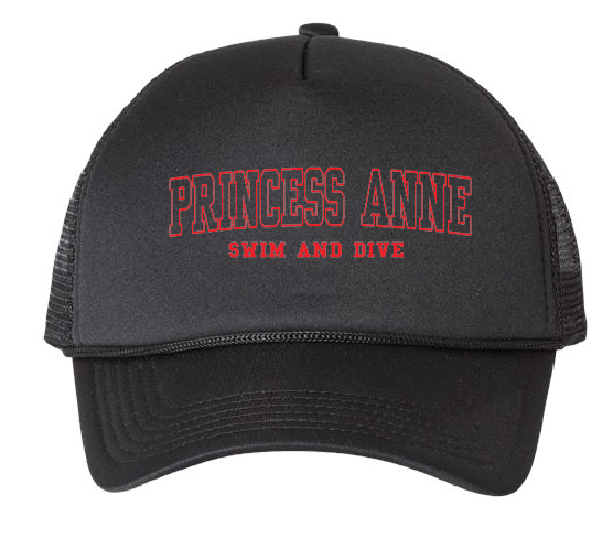 Foam Mesh-Back Trucker Cap / Black / Princess Anne High School Swim and Dive