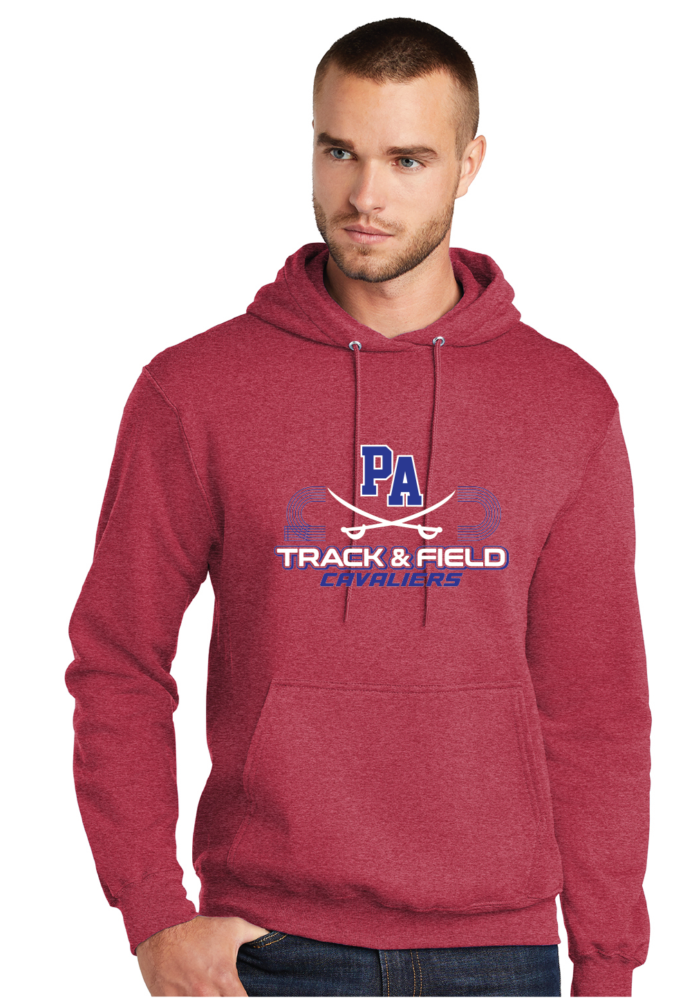 Core Fleece Pullover Hooded Sweatshirt / Heather Red / Princess Anne High School Track and Field