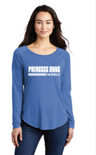 Ladies Long Sleeve Tri-Blend Wicking Scoop Neck Raglan Tee / Royal Heather / Princess Anne Middle School Staff