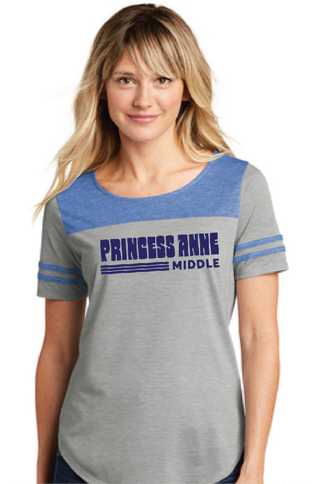 Ladies Tri-Blend Wicking Fan Tee / True Blue Heather / Princess Anne Middle School Staff