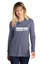 Ladies Tri-Blend Wicking Long Sleeve Hoodie / True Navy Heather / Princess Anne Middle School Staff