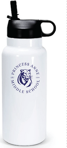 32oz Stainless Steel Water Bottle / White / Princess Anne Middle School Staff