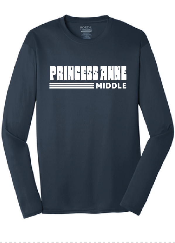 Long Sleeve Performance Tee / Navy / Princess Anne Middle School Staff