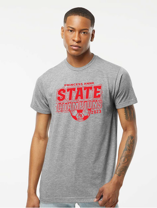 State Champions - Short Softstyle T-Shirt / Heather Grey / Princess Anne High School Boys Soccer