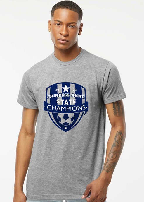 State Champions Crest- Softstyle T-Shirt / Heather Grey / Princess Anne High School Boys Soccer