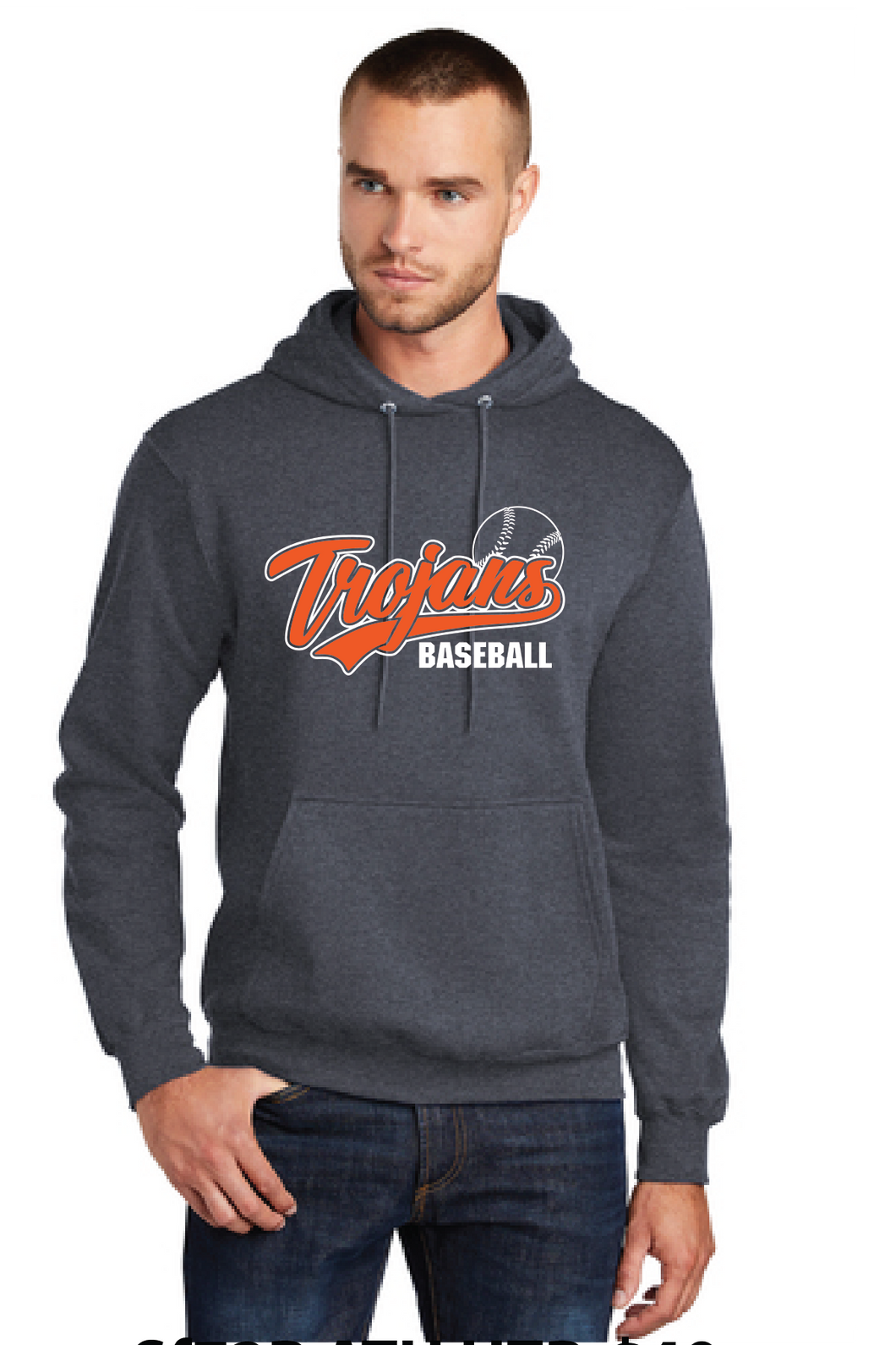 Core Fleece Pullover Hooded Sweatshirt / Heather Navy / Plaza Middle School Baseball