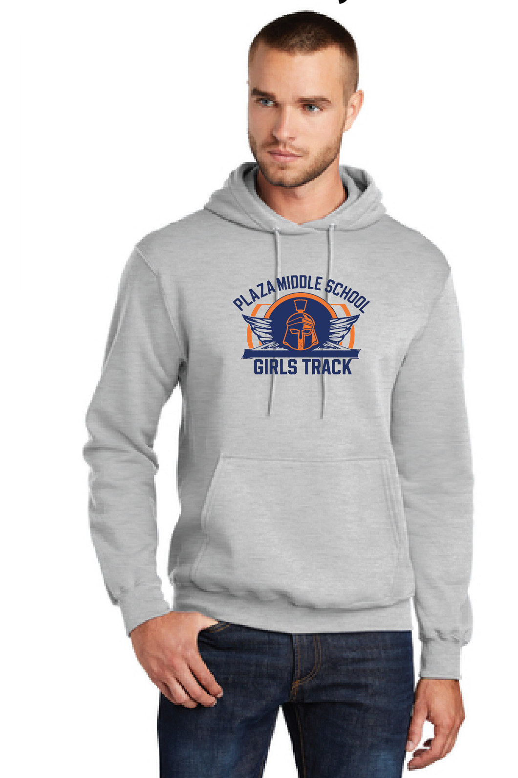 Fleece Pullover Hooded Sweatshirt / Athletic Heather / Plaza Middle School Track