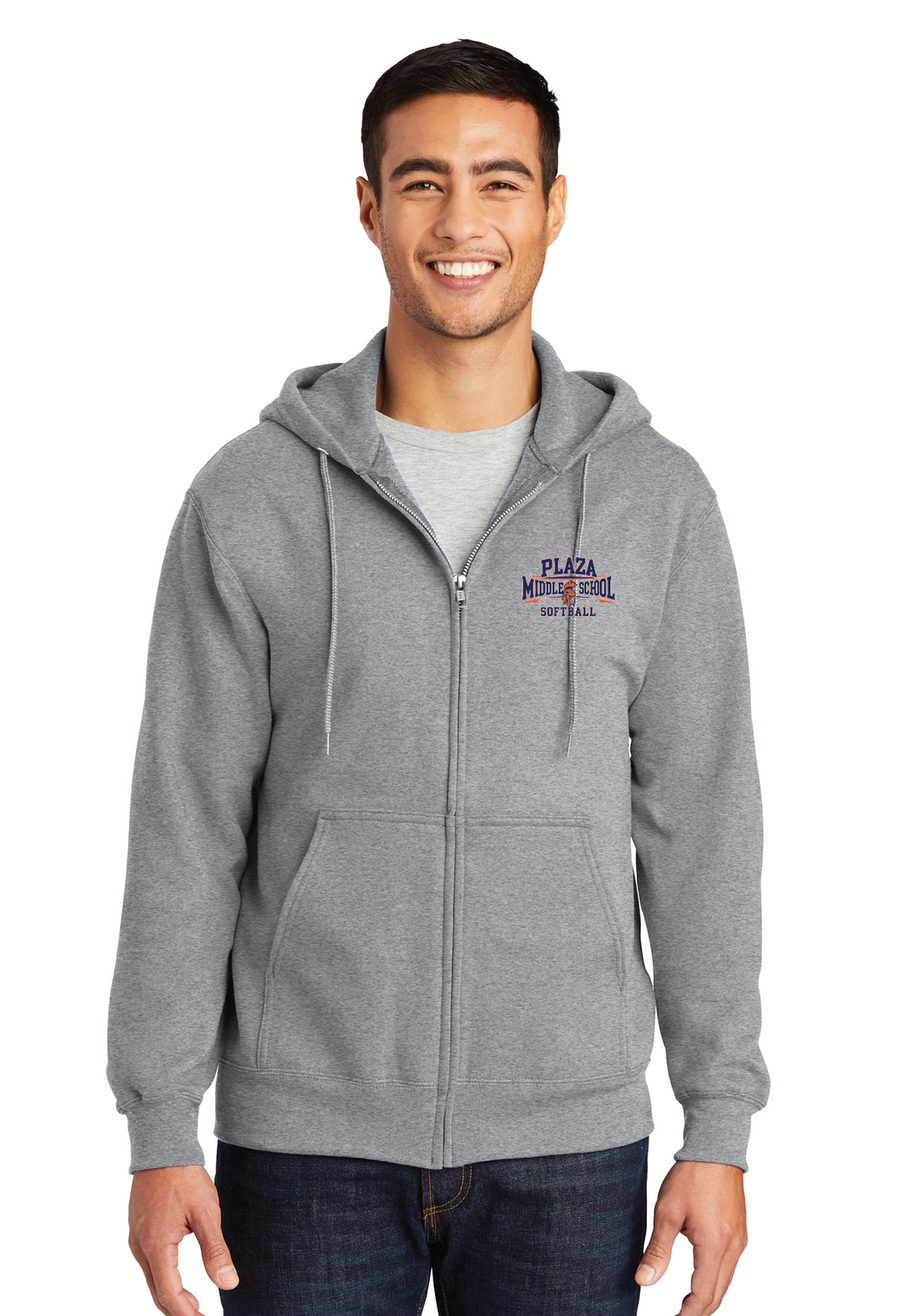 Fleece Full-Zip Hooded Sweatshirt / Athletic Heather / Plaza Middle School Softball
