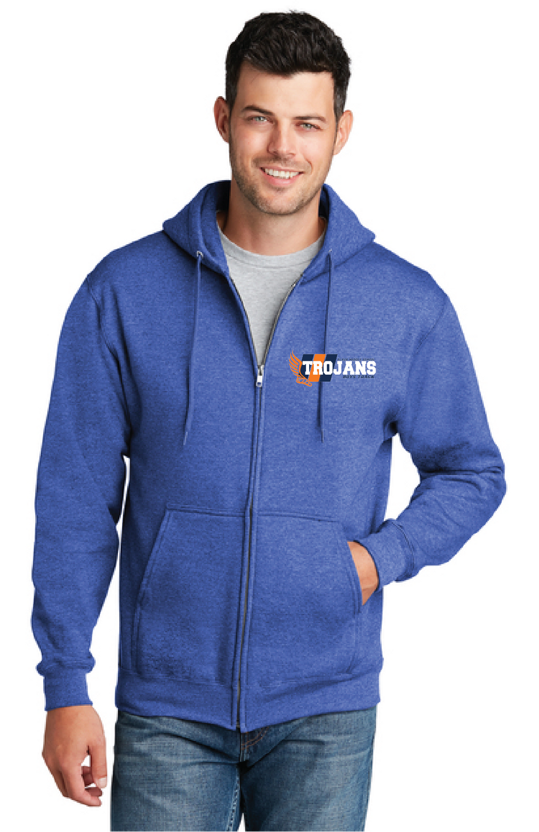 Fleece Full-Zip Hooded Sweatshirt / Heather Royal / Plaza Middle School Track
