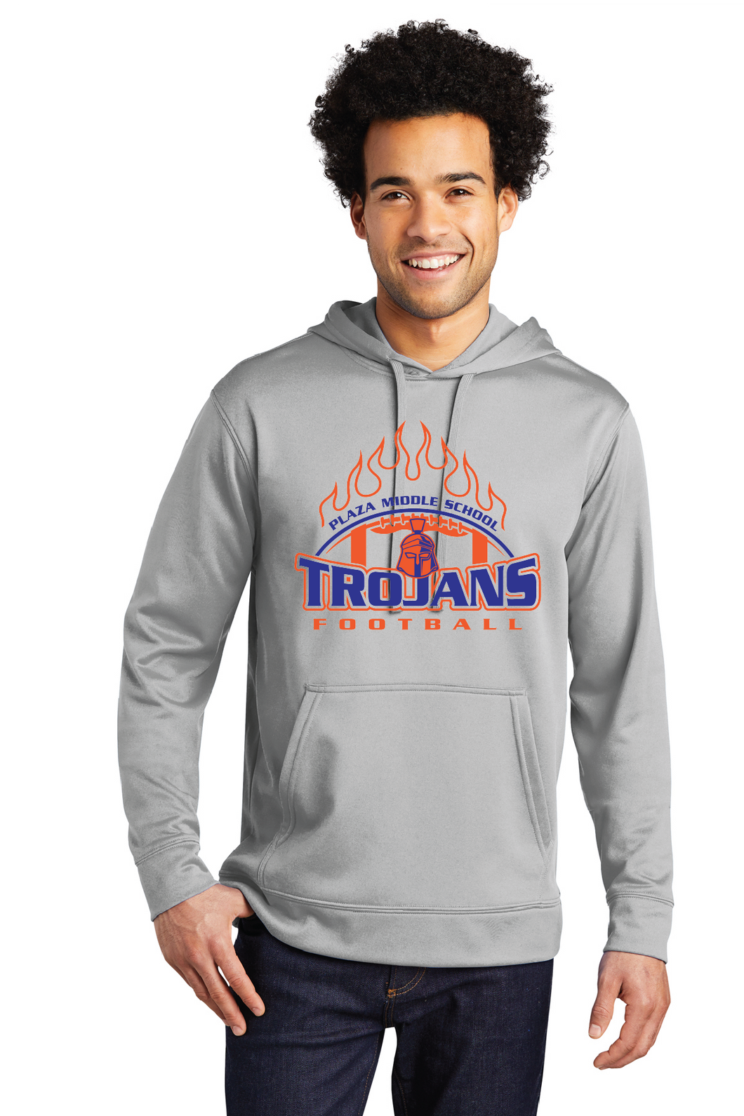 Performance Fleece Pullover Hooded Sweatshirt / Silver / Plaza Middle School Football