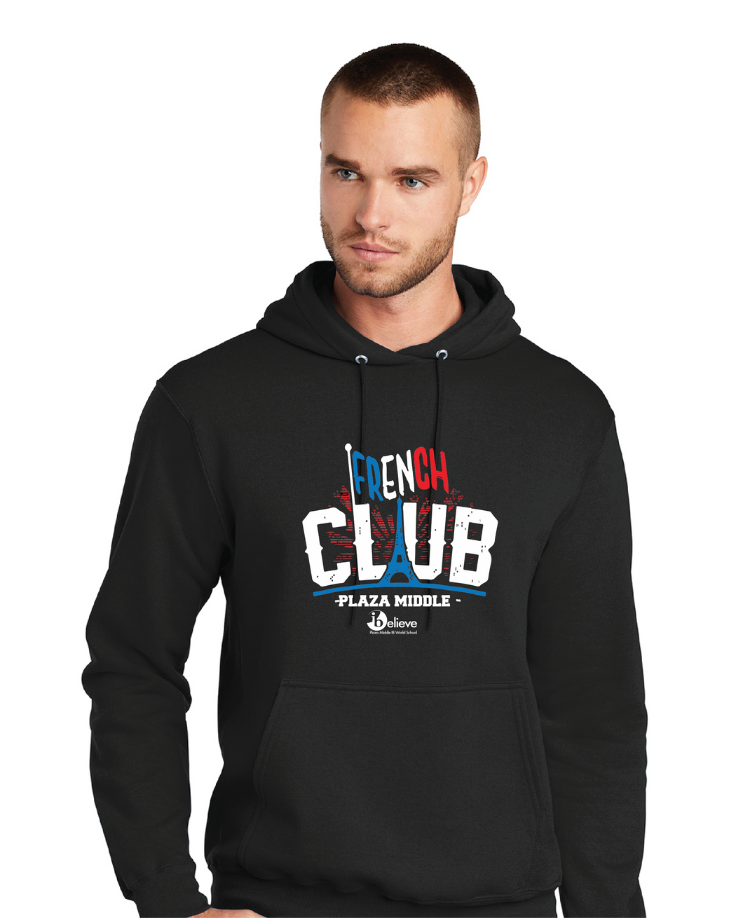 Fleece Hooded Sweatshirt (Youth & Adult) / Black / Plaza Middle School French club