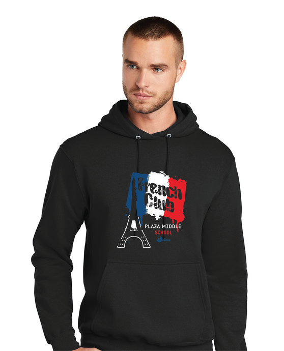 Fleece Hooded Sweatshirt (Youth & Adult) / Black / Plaza Middle School French club