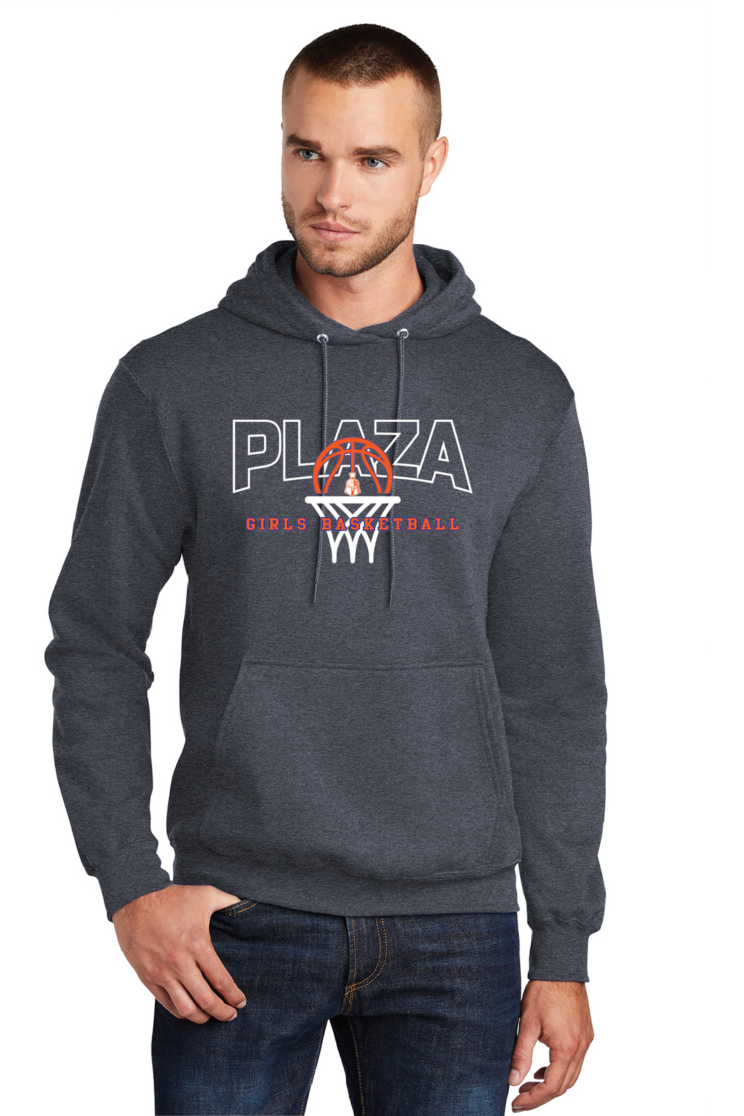 Core Fleece Pullover Hooded Sweatshirt / Heather Navy / Plaza Middle School Girls Basketball