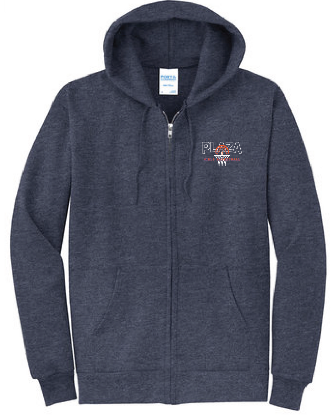 Fleece Full-Zip Hooded Sweatshirt / Heather Navy / Plaza Middle School Girls Basketball