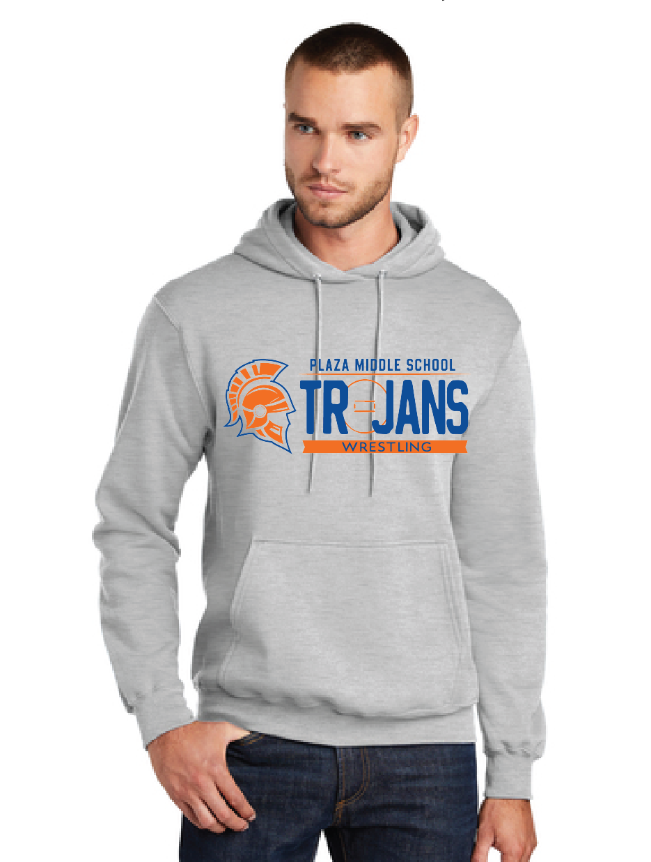 Fleece Pullover Hooded Sweatshirt / Athletic Heather / Plaza Middle School Wrestling