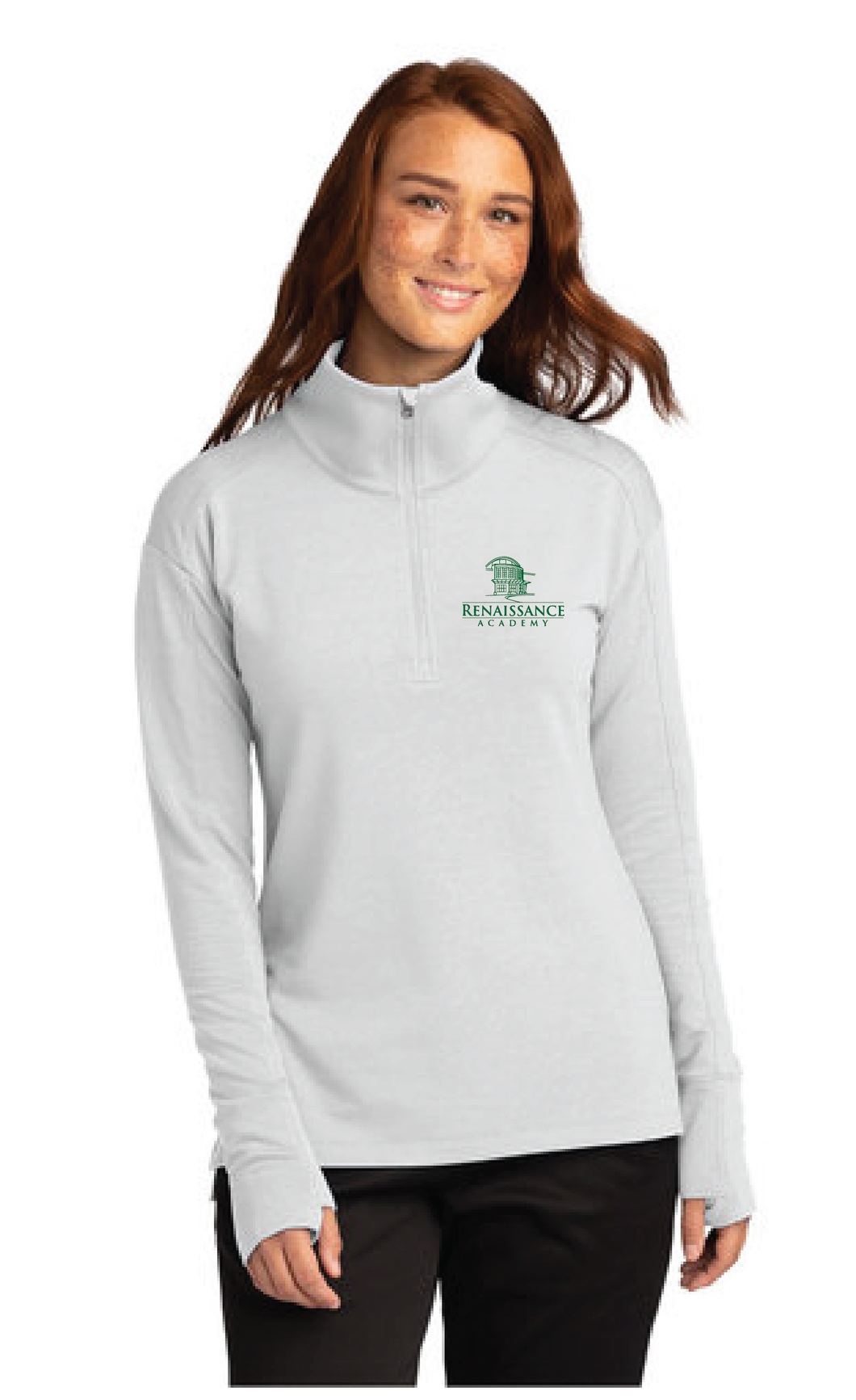 Ladies Flex Fleece 1/4-Zip / White / Renaissance Academy