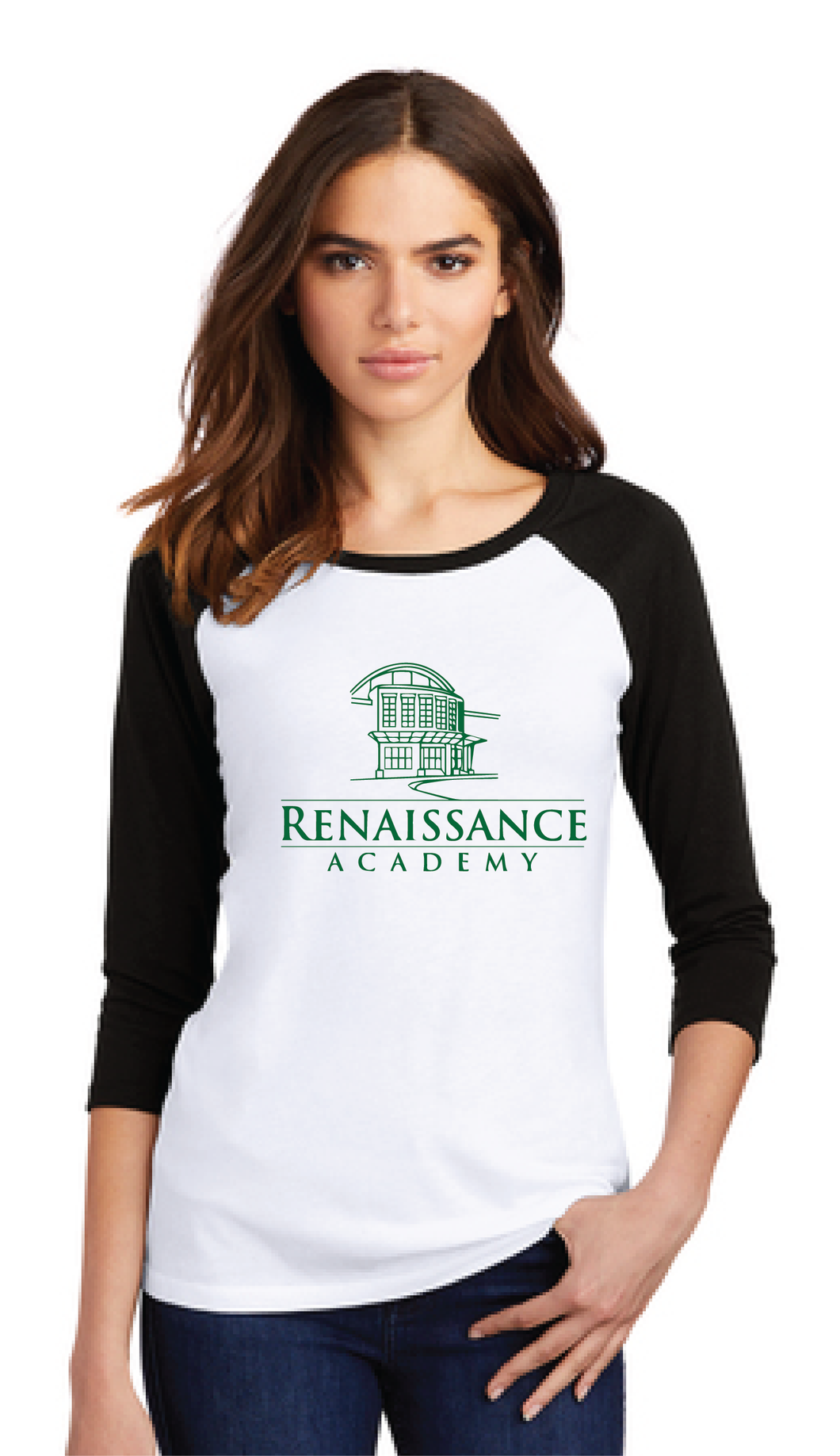 Women’s Perfect Tri 3/4-Sleeve Raglan / Black/White / Renaissance Academy