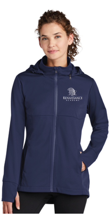 Ladies Hooded Soft Shell Jacket / Navy / Renaissance Academy