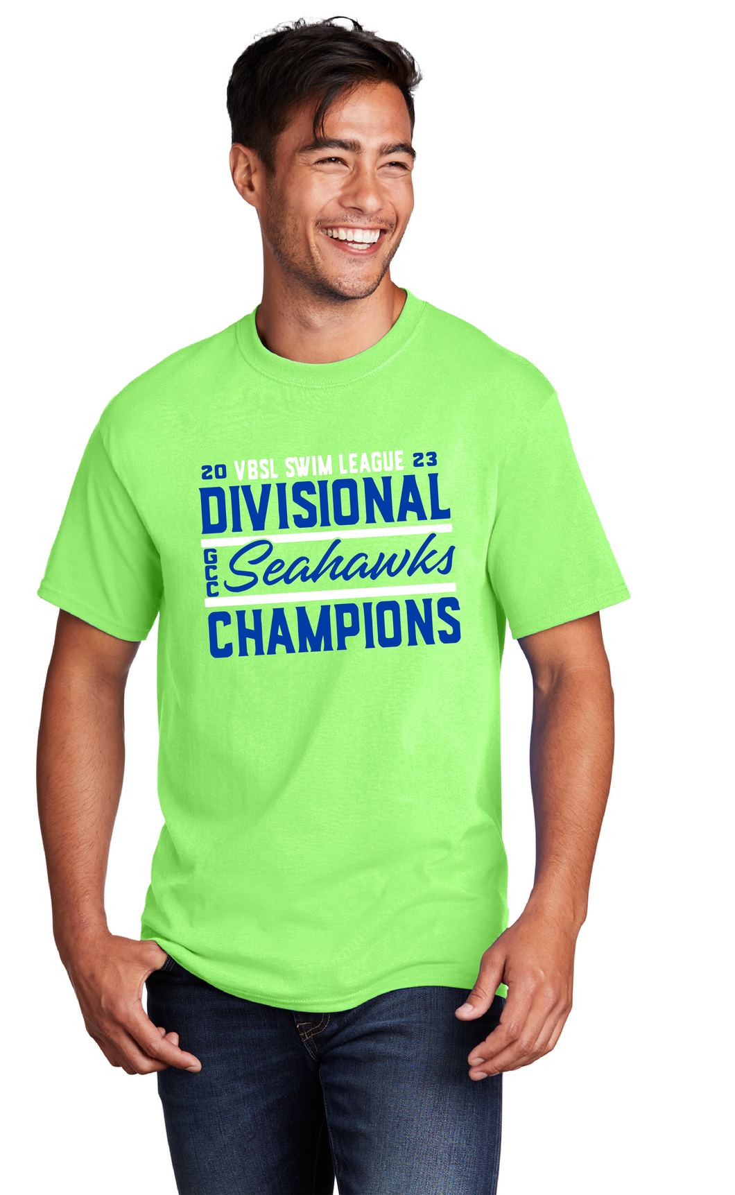 Divisional Champions Core Cotton Tee / Neon Green / Greenbrier Seahawks Swim Team