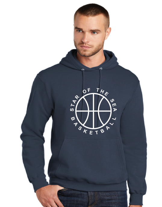 Fleece Pullover Hooded Sweatshirt (Youth & Adult) / Navy / Star Of The Sea Basketball