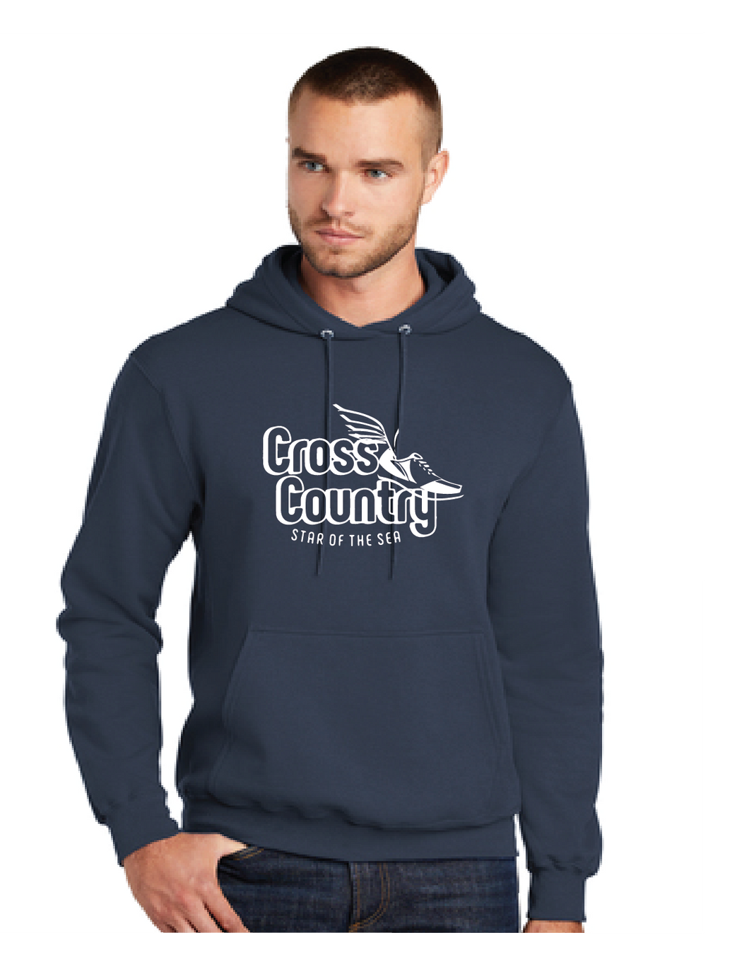 Fleece Pullover Hooded Sweatshirt (Youth & Adult) / Navy / Star Of The Sea Cross County
