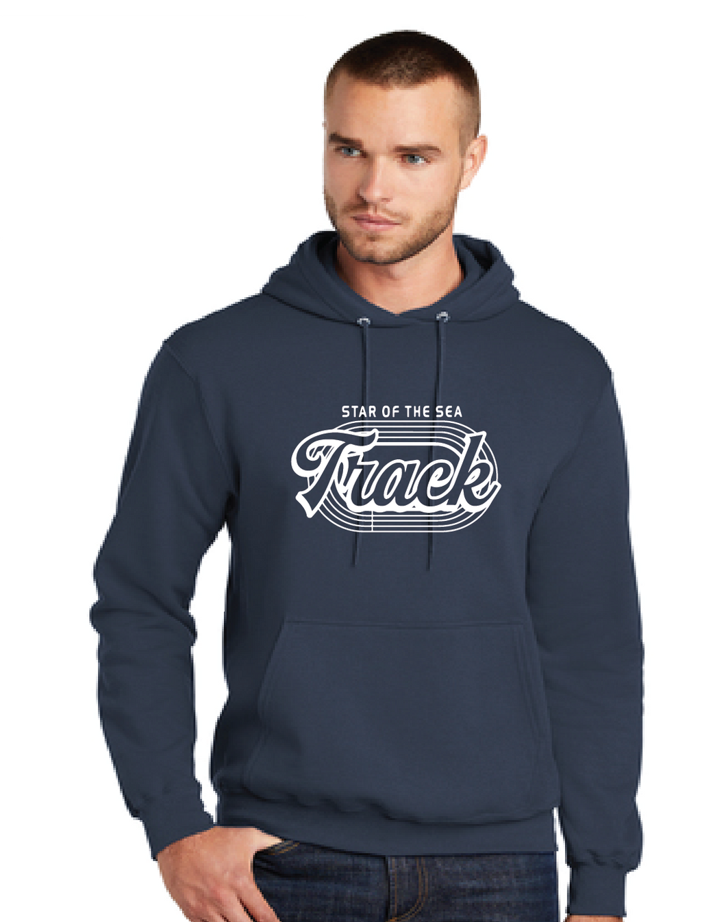 Fleece Pullover Hooded Sweatshirt (Youth & Adult) / Navy / Star Of The Sea Track