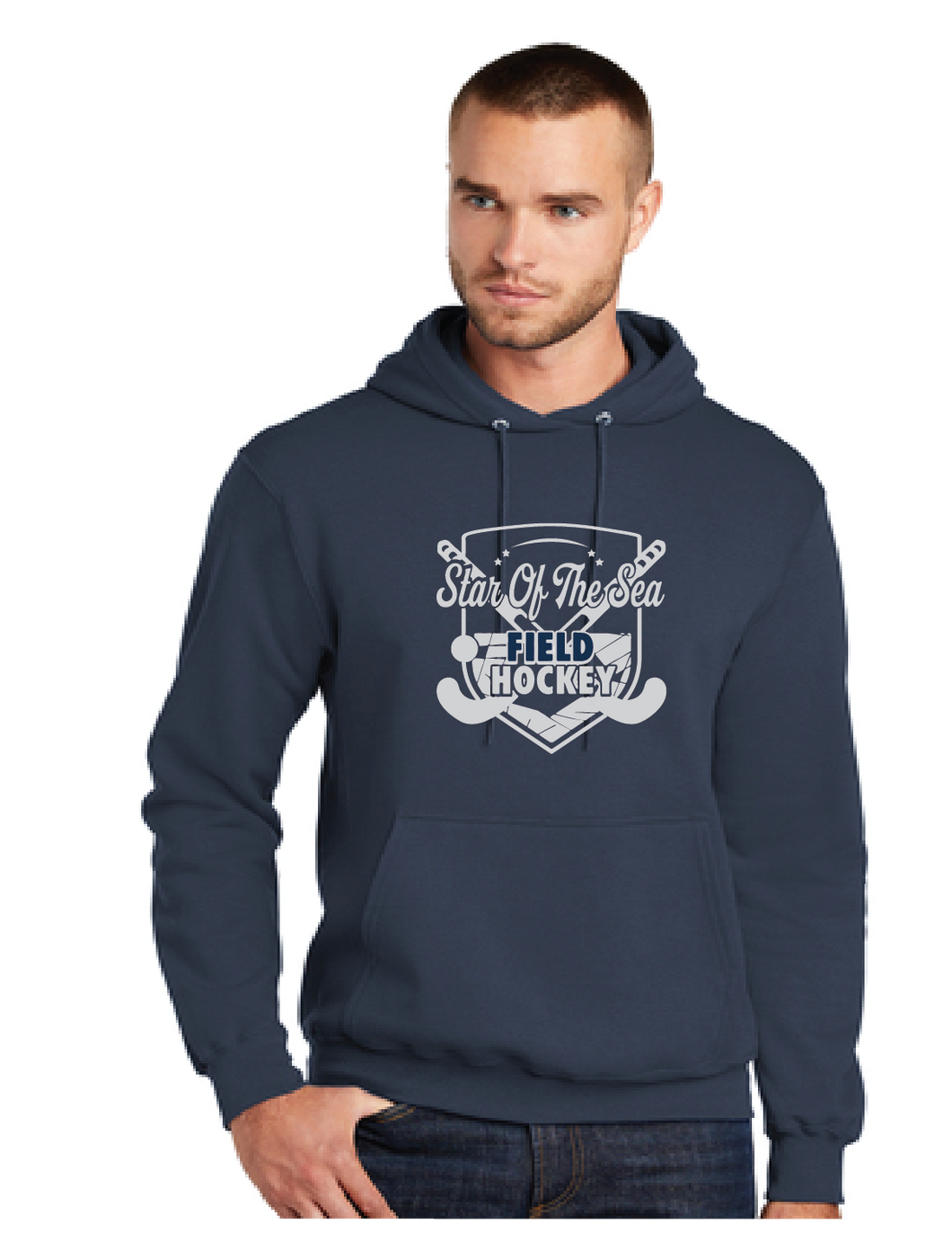 Fleece Pullover Hooded Sweatshirt (Youth & Adult) / Navy / Star Of The Sea Field Hockey