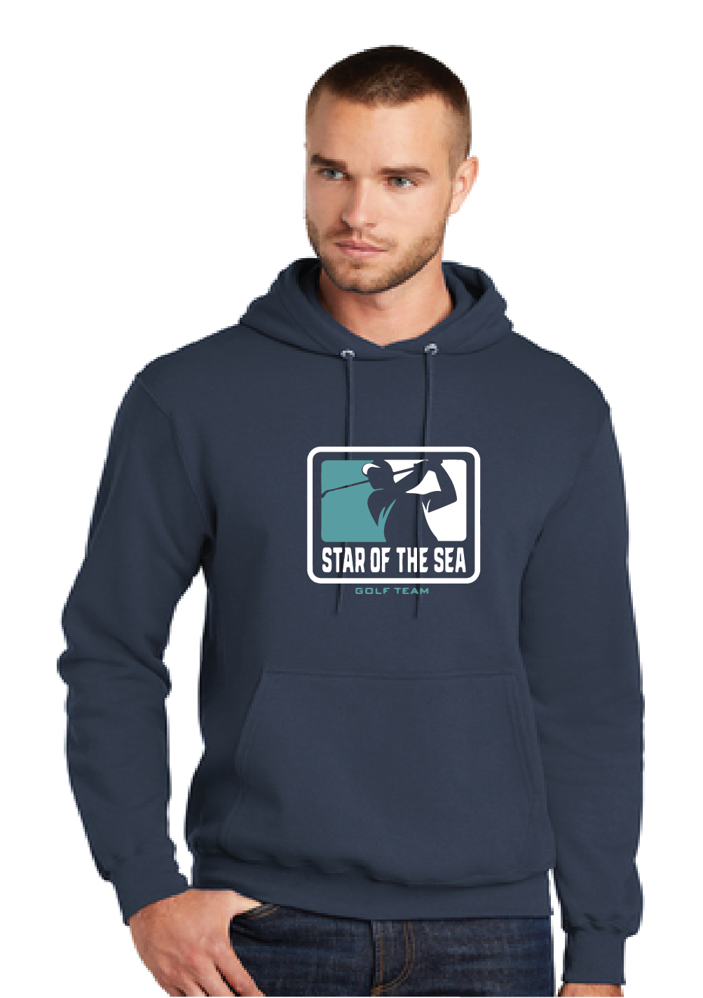 Fleece Pullover Hooded Sweatshirt (Youth & Adult) / Navy / Star Of The Sea Golf