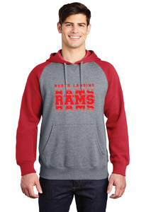 Raglan Colorblock Pullover Hooded Sweatshirt / True Red/ Vintage Heather / North Landing Elementary School Staff