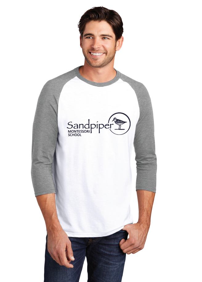 Perfect Tri 3/4-Sleeve Raglan / White/Grey / Sandpiper Montessori